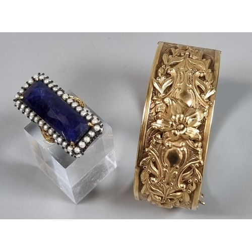 231 - Silver gilt Georgian style dress ring together with an ornate gold plated relief floral and foliate ... 