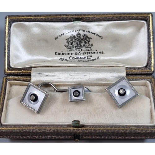 233 - Cased set of Goldsmiths & Silversmiths shirt studs together with a 15ct gold Masonic tie pin (1.4g a... 