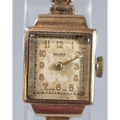 254 - 9ct gold faced Rotary ladies wristwatch, the strap marked 9ct PPLD.  13.5g approx.  (B.P. 21% + VAT)