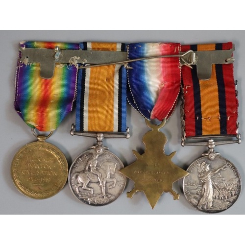 297 - Collection of WWI items to include: medal group with Queen's south Africa Medal, having clasps for S... 