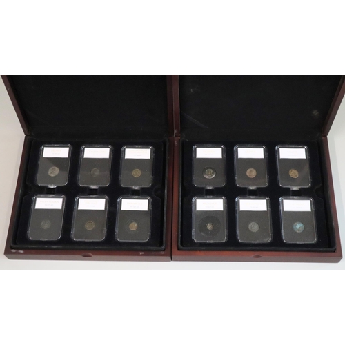 298 - Collection of twenty four Slabbed Coins of Ancient Rome in two wooden presentation boxes.  (B.P. 21%... 