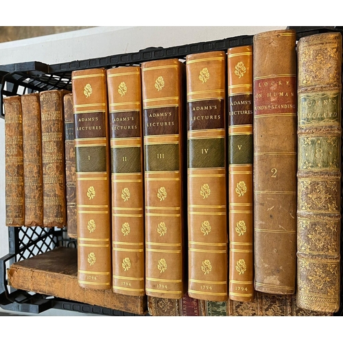 405 - Collection of antiquarian books including: 'Adams's Lectures' in full calf, with the bookplate of Th... 