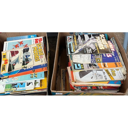 412 - Large collection of scale models magazines, two boxes, together with one box of aviation volumes inc... 