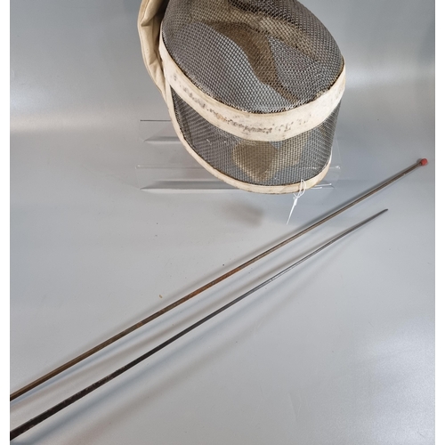 53 - Vintage fencing mask, together with two fencing foils.  (3)  (B.P. 21% + VAT)