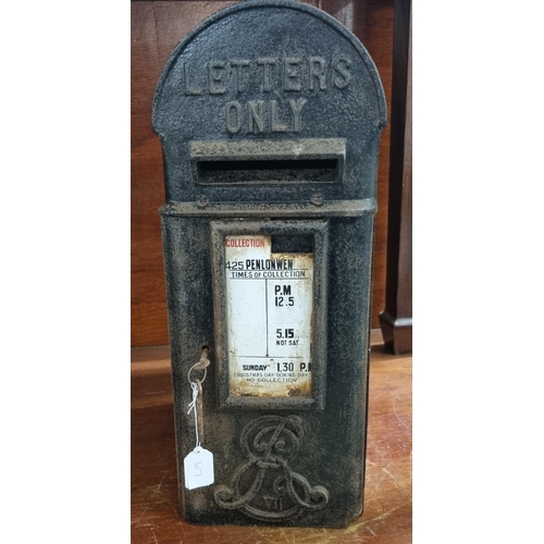 67 - Edward VII cast iron dome top post box with original enamel insert marked 'Penlonwen', marked to the... 