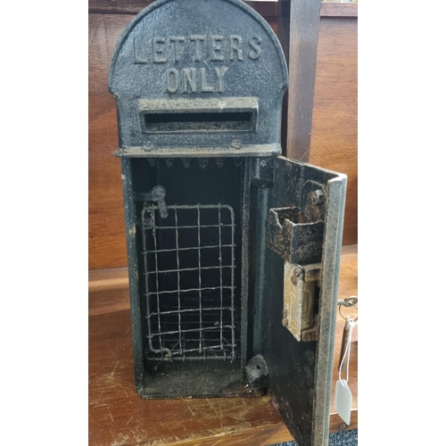 67 - Edward VII cast iron dome top post box with original enamel insert marked 'Penlonwen', marked to the... 