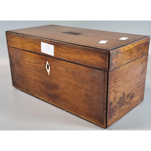 73 - 19th century mahogany and rosewood tea caddy of rectangular form the interior revealing two sections... 