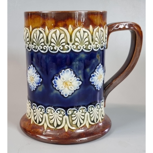 9 - Royal Doulton stoneware 1475 tankard, decorated with relief moulded repeating flowerhead and foliate... 