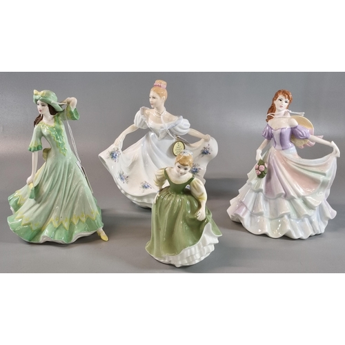 96 - Two Royal Doulton bone china figurines to include: 'Kathy' and 'Fair Maiden', together with two Coal... 