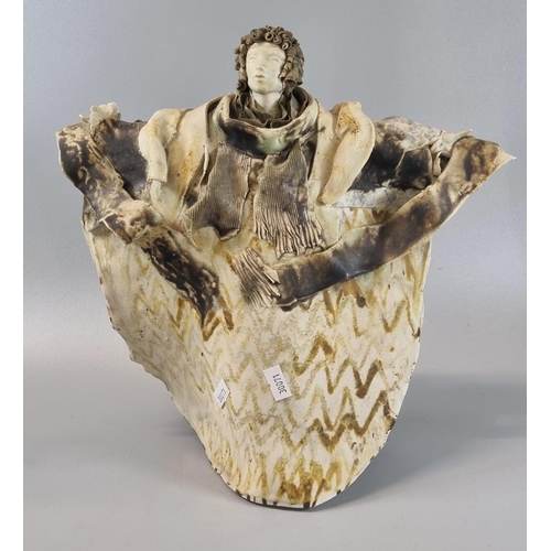 107 - Modern Art Pottery sculpture of a figure with outstretched arms and cape.   (B.P. 21% + VAT)