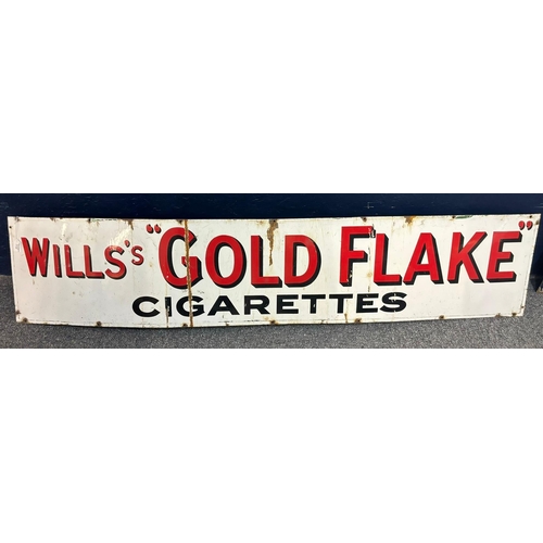 112 - Large single sided enamel advertising sign Wills's 'Goldflake' Cigarettes.  185cm wide approx.  (B.P... 