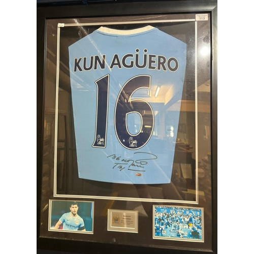 113 - Framed and mounted Sergio Aguero Manchester City Football Club player's shirt, signed, Manchester Ci... 