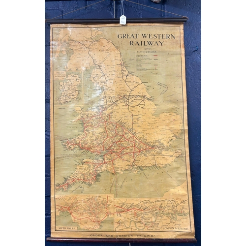 122 - 'Great Western Railway and Connections' printed hanging map.  100x62cm approx.  (B.P. 21% + VAT)