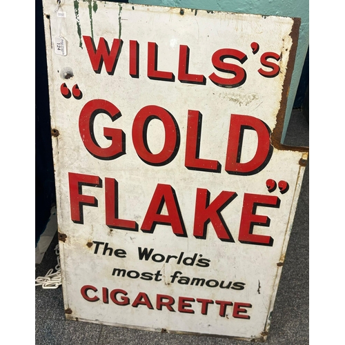 124 - Single sided enamel advertising sign Wills's 'Gold Flake' The World's Most Famous Cigarette.  Sign h... 