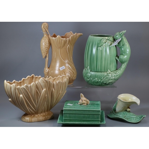 149 - Collection of Sylvac pottery items to include: a stork and squirrel jug, butter dish and cover with ... 