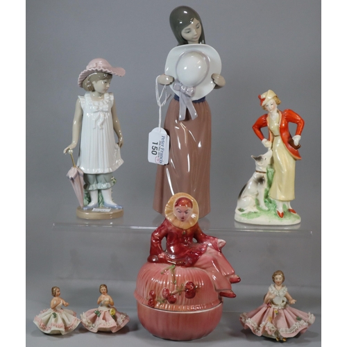 150 - Collection of ceramic figurines to include: Lladro, Nao, miniature continental ballerinas etc.  (7) ... 