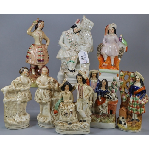 152 - Collection of Staffordshire and Staffordshire style Flatback figurines and figure groups.  (8)   (B.... 