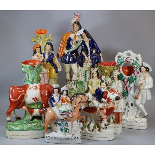 156 - Collection of 19th/20th century Staffordshire Pottery Flatback figurines and figure groups to includ... 