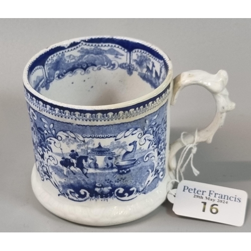 16 - 19th century Welsh pottery blue and white transfer printed frog mug.  Unmarked, probably Swansea.   ... 