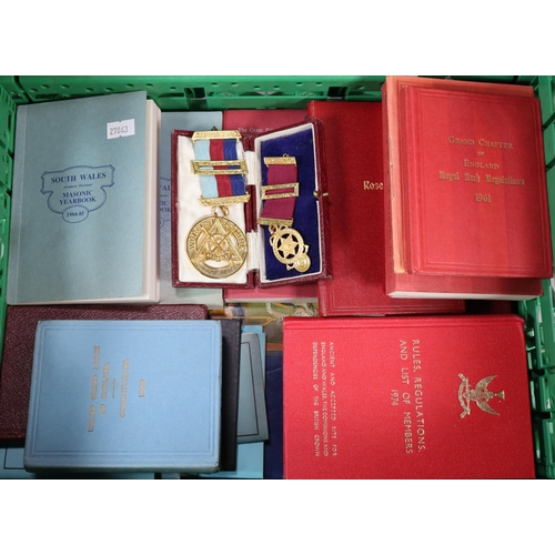 187 - Collection of Masonic regalia and items to include: year book Royal Arch Regulations list of members... 