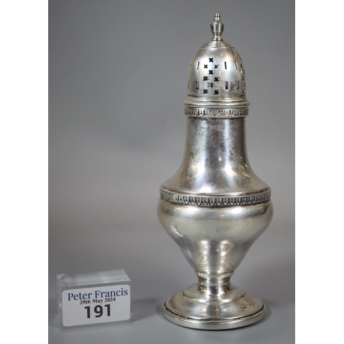 191 - George V silver sugar sifter.  Birmingham hallmarks.  5.2 troy oz approx.   (B.P. 21% + VAT)