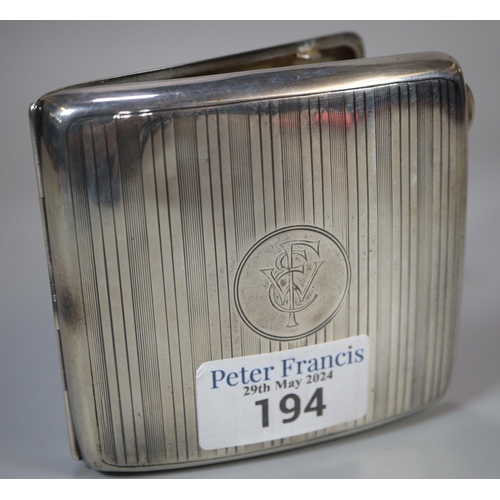 194 - George V silver cigarette case.  Birmingham hallmarks.  3.71 troy oz approx.   (B.P. 21% + VAT)