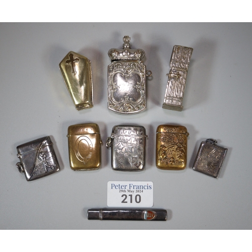 210 - Bag of silver and other vesta cases to include: golf scene, coffin, crown, envelope etc.   (B.P. 21%... 