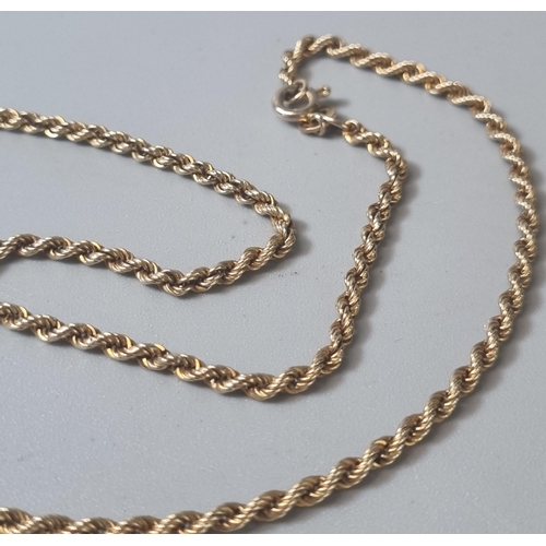 228 - 9ct gold rope twist chain. 7.6g approx. 36.5cm long approx. (B.P. 21% + VAT)