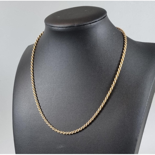 228 - 9ct gold rope twist chain. 7.6g approx. 36.5cm long approx. (B.P. 21% + VAT)