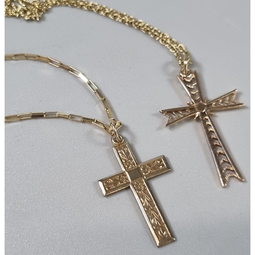 231 - 9ct gold chain together with another 9ct gold fine link chain with 9ct gold crucifix pendant, 5.2g a... 