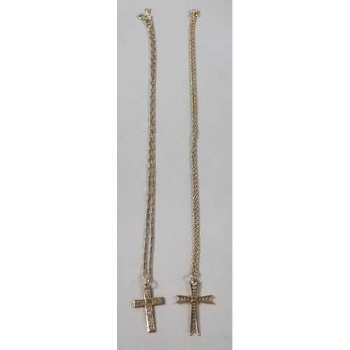 231 - 9ct gold chain together with another 9ct gold fine link chain with 9ct gold crucifix pendant, 5.2g a... 