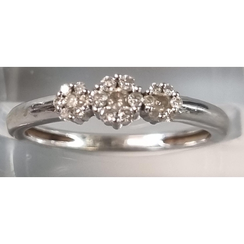 234 - 9ct white gold 3 stone diamond ring, 2g approx., ring size N (B.P. 21% + VAT)