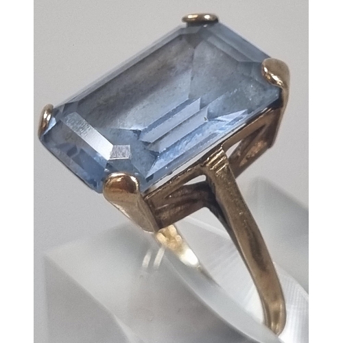 239 - 9ct gold blue stone ring. 6.8g approx. Ring size O (B.P. 21% + VAT)