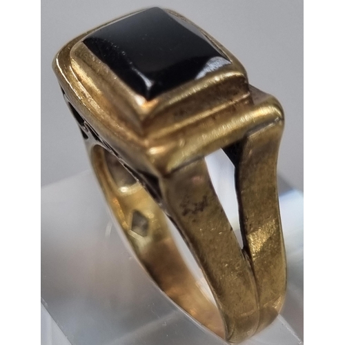 241 - 9ct gold and black onyx signet type ring. 4.6g approx. Size L 1/2 (B.P. 21% + VAT)