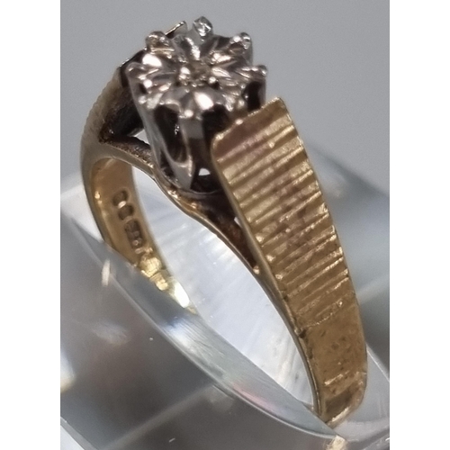 244 - 9ct gold diamond solitaire ring. 2.4g approx. Ring size J 1/5 (B.P. 21% + VAT)