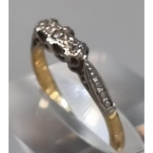 247 - 18ct gold diamond 3 stone ring. 2.4g approx. Ring size M 1/2 (B.P. 21% + VAT)