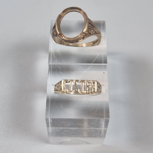 254 - Two 9ct gold rings, one marked 'Sister', the other missing its central stone. Total weight 5.1g appr... 