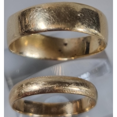 256 - Two 9ct gold wedding bands. 4.3g approx. Ring size M & V 1/2 (B.P. 21% + VAT)