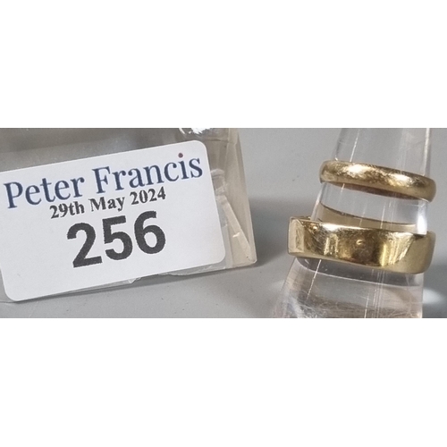 256 - Two 9ct gold wedding bands. 4.3g approx. Ring size M & V 1/2 (B.P. 21% + VAT)