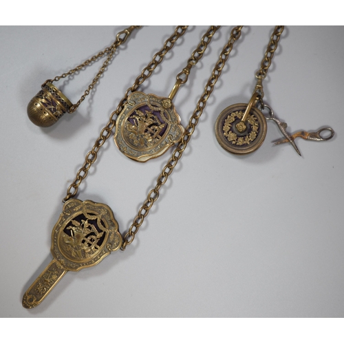 264 - 19th century brass, probably French ladies chatelaine.    (B.P. 21% + VAT)