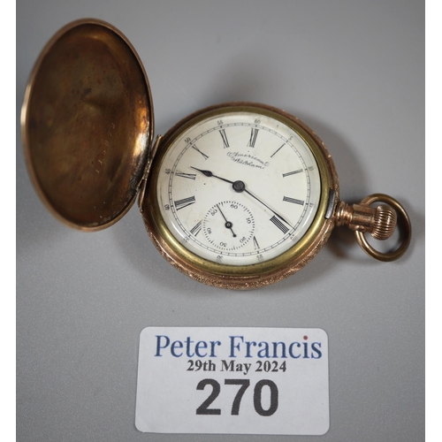 270 - Waltham gold-plated engraved full hunter pocket watch (B.P. 21% + VAT)