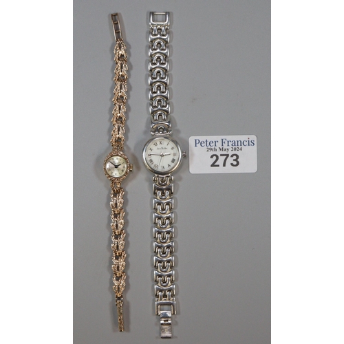 273 - 9ct gold Delvina ladies wristwatch (15.5g approx.) together with a modern ladies wristwatch marked '... 