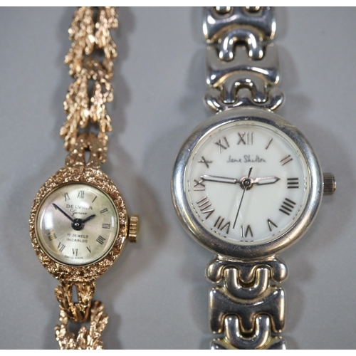 273 - 9ct gold Delvina ladies wristwatch (15.5g approx.) together with a modern ladies wristwatch marked '... 