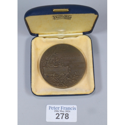 278 - French bronze Art Nouveau medal plaque - Julien Pellas (Professeur Poltechnique)(sic), signed 'A Mas... 