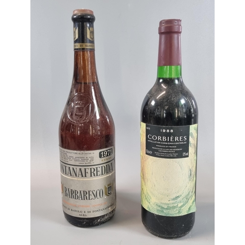 28 - Bottle of 1971 Fontanafredda Barbaresco Barolo, together with a bottle of French wine, 1988 Corbiere... 