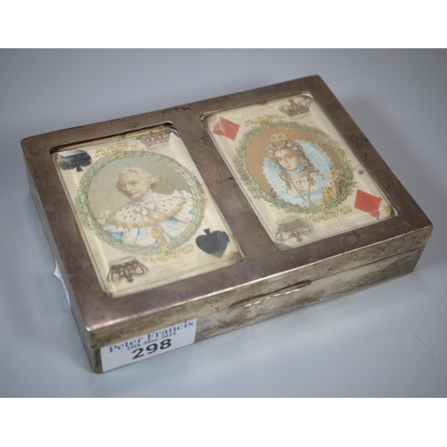 298 - Early 20th century silver cigar/card box inset to the top with  two playing cards.   (B.P. 21% + VAT... 