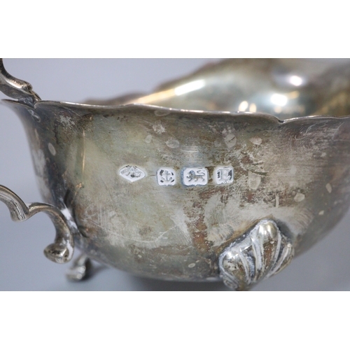 305 - Silver Georgian style sauce boat on hoof feet.  Birmingham hallmarks.  3.68 troy oz approx.   (B.P. ... 