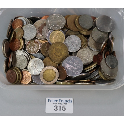 315 - Plastic tub of World coins.   (B.P. 21% + VAT)