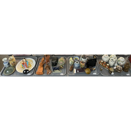 340 - Four trays of mainly Oriental ceramics and similar items to include: ginger jars and covers, Republi... 