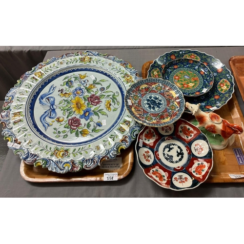 358 - Collection of ceramics to include: large Portuguese platter/dish hand painted with flowers and folia... 